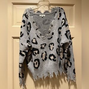 Cheetah Sweater with Frayed Edges